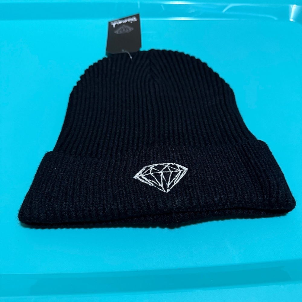 Brand New Black Diamond Ribbed Knit Beanie - Black